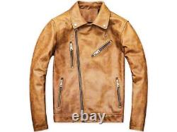 Men's Vintage Distressed Camel Brown Jacket Slim Fit Distressed Coat