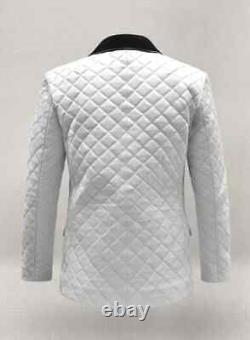 Men's White Soft Genuine Sheepskin 100% Leather BOCELLI QUILTED Coat Blazer