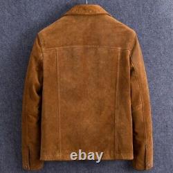 Men suede leather shirt jacket genuine lambskin leather jacket