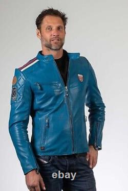 Mens Genuine Lambskin Leather Cafe Racer Slim Fit Vintage Duff Racing Jacket