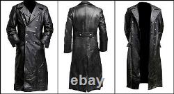 Mens German Classic Ww2 Military Officer Uniform Black Leather Long Trench Coat