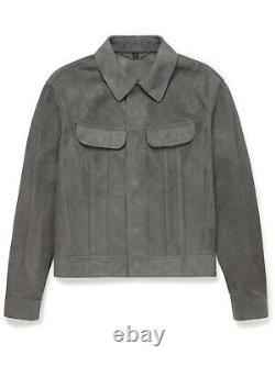 Mens Grey Suede Leather Shirt Jacket Designer Suede Men Leather Jacket Shirt 113