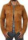 Mens Real Suede Leather Jackets Classic Motorcycle Bomber Brown Trucker Shirt