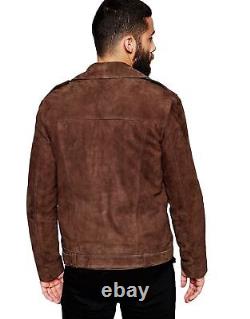 Mens Suede Leather Jacket Biker Motorcycle Men Brown Leather Jacket 15