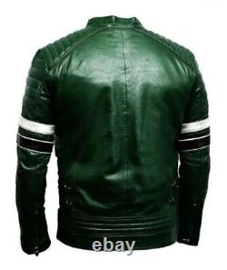 Motorcycle Men's Genuine Lambskin Leather Biker Soft Festive Green Jacket