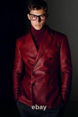 NEW Arrival Men's Real Authentic Lambskin Leather Blazer Red Fashion Style Coat