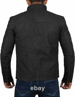 NEW Men's Pure Stylish Suede Genuine Leather Jacket Motorcycle Zipper Black Coat