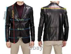 New Men's Genuine Lambskin Pure Real Leather Blazer Coat TWO BUTTON Soft Jacket
