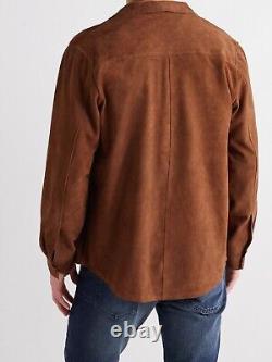New Mens Suede Leather Shirt Jacket Real Soft Men Leather Jacket Shirt #134