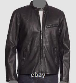 Premium Quality Black Biker Cafe Racer Genuine Leather Jacket Coat Moto, XS-5XL
