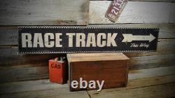 Race Track This Way Arrow Wood Sign Rustic Hand Made Vintage Wooden Sign