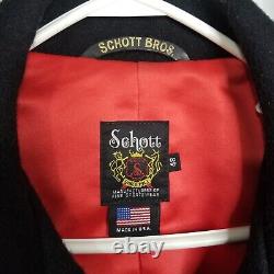 Schott Men's Genuine Leather Trim Sz 48 Wool Naval Pea Coat Made in USA