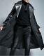 Stylish Men Long Trench Coat Genuine Lambskin Leather Coat Black Handmade Formal