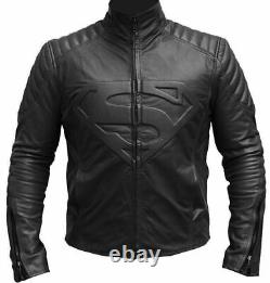 Superman Smallville Man of Steel Shield Genuine Black Leather Jacket