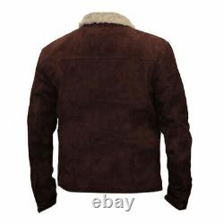 The Walking Dead Rick Grimes Men's Brown Suede Leather Jacket Collar Fur Coat