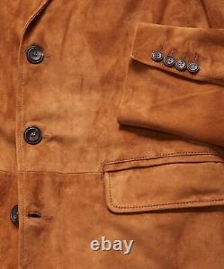 Blazer en cuir marron pour homme, pur manteau en daim, veste à 2 boutons taille S M L XL XXL