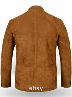 Blazer en cuir marron pour homme, veste en suède pure, 2 boutons, tailles S M L XL XXL