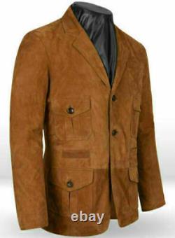Blazer en cuir marron pour homme, veste en suède pure, 2 boutons, tailles S M L XL XXL