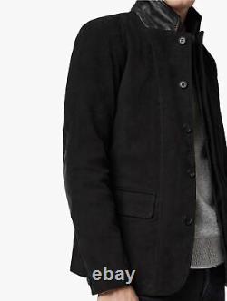 Élégant nouveau blouson en daim noir pour homme en véritable peau de mouton, coupe slim, style fashion élégant.