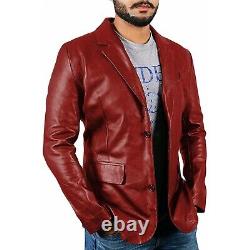 Hommes Véritable Blazer en Cuir d'Agneau de Haute Qualité Deux Boutons Veste Rouge Coat