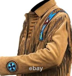 Hommes cow-boys occidentaux natifs veste en cuir suédé aigle perles manteau à franges 10 couleurs