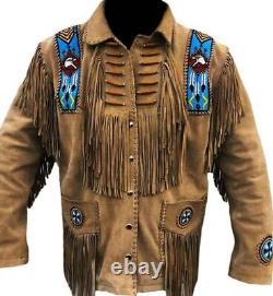 Hommes cow-boys occidentaux natifs veste en cuir suédé aigle perles manteau à franges 10 couleurs