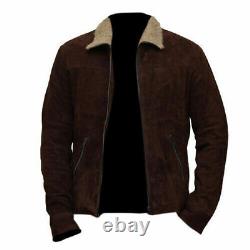 La veste en cuir suédé marron pour homme de Rick Grimes de The Walking Dead avec col en fourrure