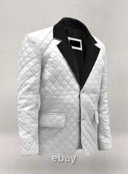 Manteau Blazer BOCELLI matelassé en cuir véritable 100% peau de mouton blanc pour hommes