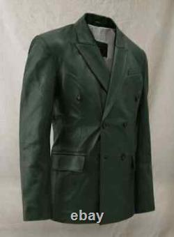 Manteau Blazer en Cuir Vert pour Homme 100% Pure Peau de Mouton Douce Vêtement Décontracté Coat Blazer