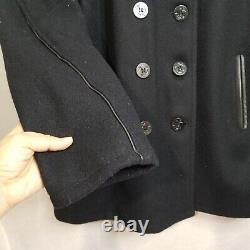 Manteau Pea Coat pour homme Schott en laine avec garniture en cuir véritable, taille 48, fabriqué aux États-Unis.