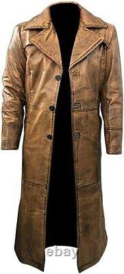 Manteau en cuir brun pour homme Trench-coat en cuir pleine longueur pour homme.