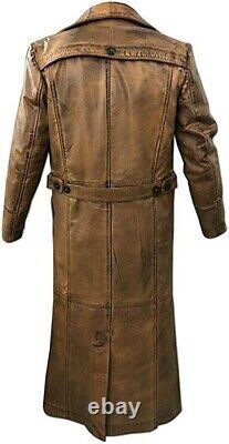 Manteau en cuir brun pour homme Trench-coat en cuir pleine longueur pour homme.