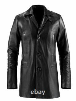 Manteau en cuir noir Max Payne pour hommes en agneau pur Taille XS S M L XL XXL 3XL