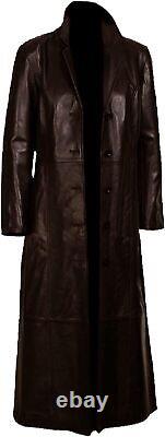 Manteau long en cuir de peau de mouton marron de luxe pour homme