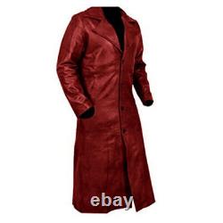 Manteau long en cuir rouge pour homme en 100% agneau véritable