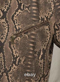 Nouveau blazer en cuir python marron foncé pour hommes 100% en peau de mouton véritable