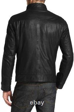 Nouvelle veste en cuir d'agneau pour hommes décontractée style motard en cuir pur noir doux coat