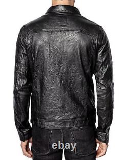 Nouvelles vestes de motard en peau de mouton noire pour hommes, veste en cuir froissé de toutes tailles