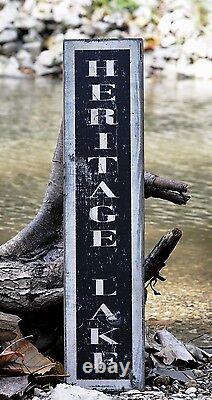 Panneau en bois rustique fait main avec inscription verticale personnalisée pour un lac vintage