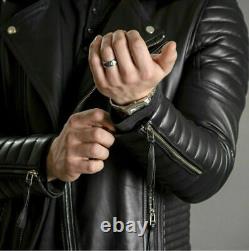 Véritable veste en cuir de mouton noir élégante de motard moto pour hommes, faite main