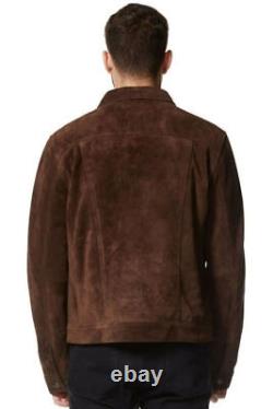 Véritable veste en daim faite à la main pour homme conçue par un designer de soirée en cuir d'agneau brun.