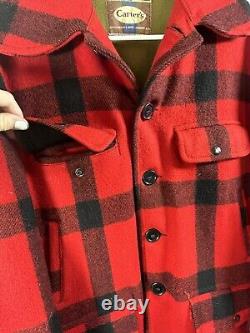 Veste Mackinaw à carreaux rouges en laine épaisse à 100% de la marque Carters NH, taille L/XL, fabriquée aux États-Unis dans les années 1960