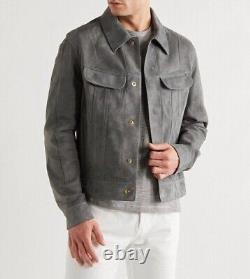 Veste chemise en cuir suédé gris pour homme - Designer Suede Men Leather Jacket Shirt 113