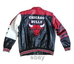 Veste en cuir d'agneau de style varsity pour les fans des Chicago Bulls de la NBA - Disponible en toutes tailles pour hommes