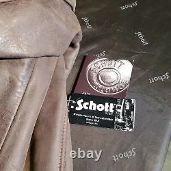 Veste en cuir de course Schott Nyc NEWT anthracite vieillie fabriquée aux États-Unis Rare taille MED.