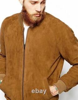 Veste en cuir de mouton véritable marron fait main pour homme, designeur en daim de motocyclette