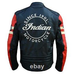 Veste en cuir pour moto Indian pour homme NOIR & ROUGE en cuir de vache