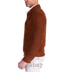 Veste en daim de luxe pour hommes en cuir d'agneau brun foncé 100% souple et élégante décontractée.