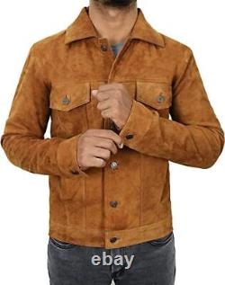 Vestes en cuir véritable daim pour hommes, classique, moto, bombardier, marron, chemise de camionneur.