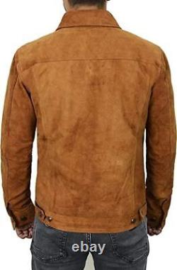 Vestes en cuir véritable daim pour hommes, classique, moto, bombardier, marron, chemise de camionneur.